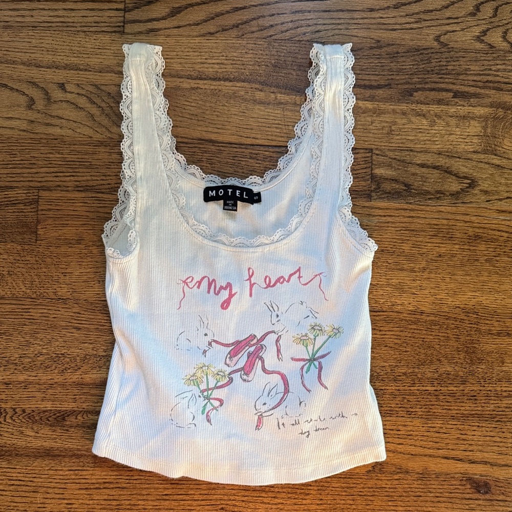 Motel Rocks Cream Lace Trim Tank Top